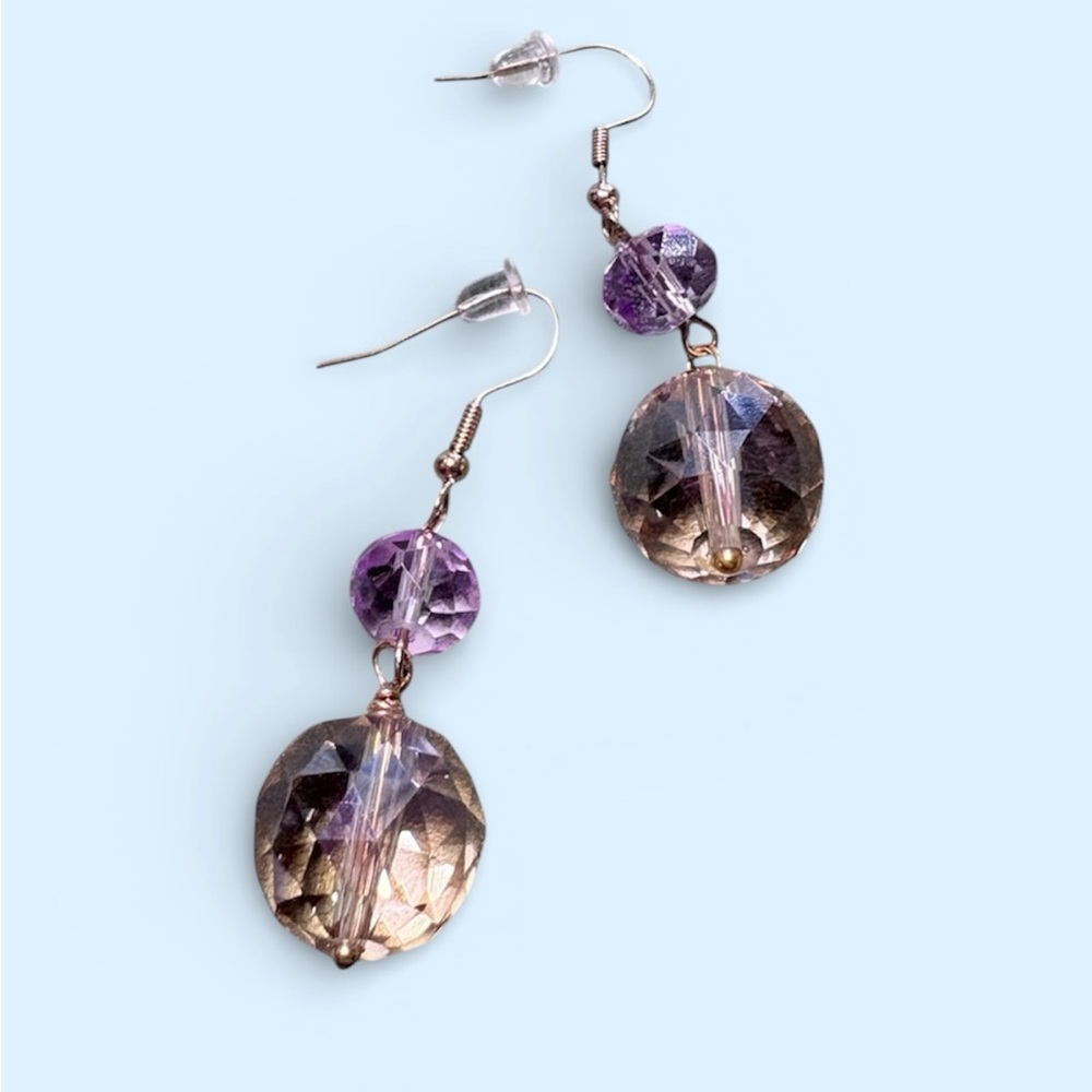 Chic Purple and Gold Dangle Earrings